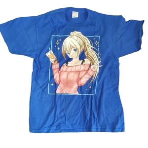 Eye-Catching Anime Waifu Graphic Tee - Blue Boba Tea Lover Shirt